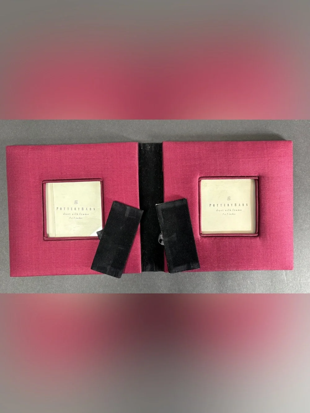 Pottery Barn Duet Silk Frame Photo Box Burgundy Vintage